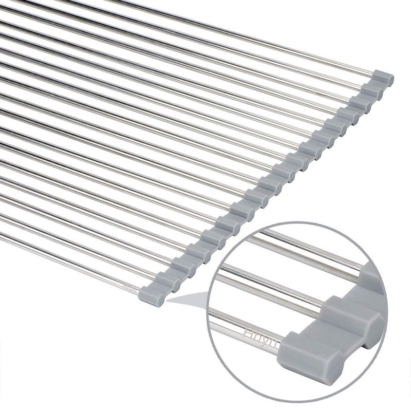 Hhyn Roll Up Dish Drying Rack 20.5"(L) x 13.8"(W) - Stainless Steel and Silicone Dish Drying Mat Over The Sink Foldable Drain Rack Multipurpose Dish Drainer Extra Large, Gray - Image 4